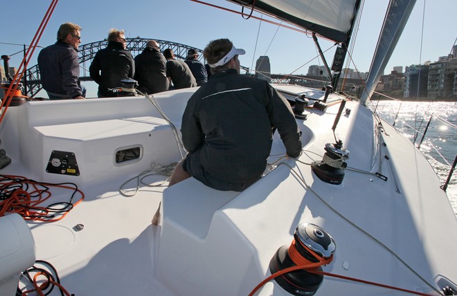The shallow coachroof design permits close sheeting of the jib and clean leads for the barber haulers - Sydney Yachts GTS43 © Crosbie Lorimer http://www.crosbielorimer.com